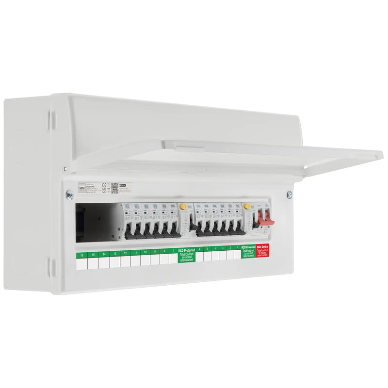 BG Circuit Protection Dual RCD - 22 module, 16 way, 100A Main Switch, 2 x 100A, Type A RCD, 12 MCB's