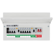 BG Circuit Protection Dual RCD SPD - 16 module, 9 way, 100A Main Switch, 2 x 80A Type A RCD, 8 MCB's, Type 2 SPD