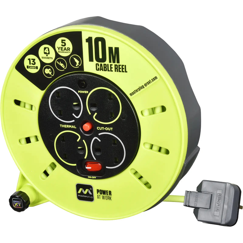 Masterplug Pro XT - 10m, 4 Sockets, 13A, Grey + Green