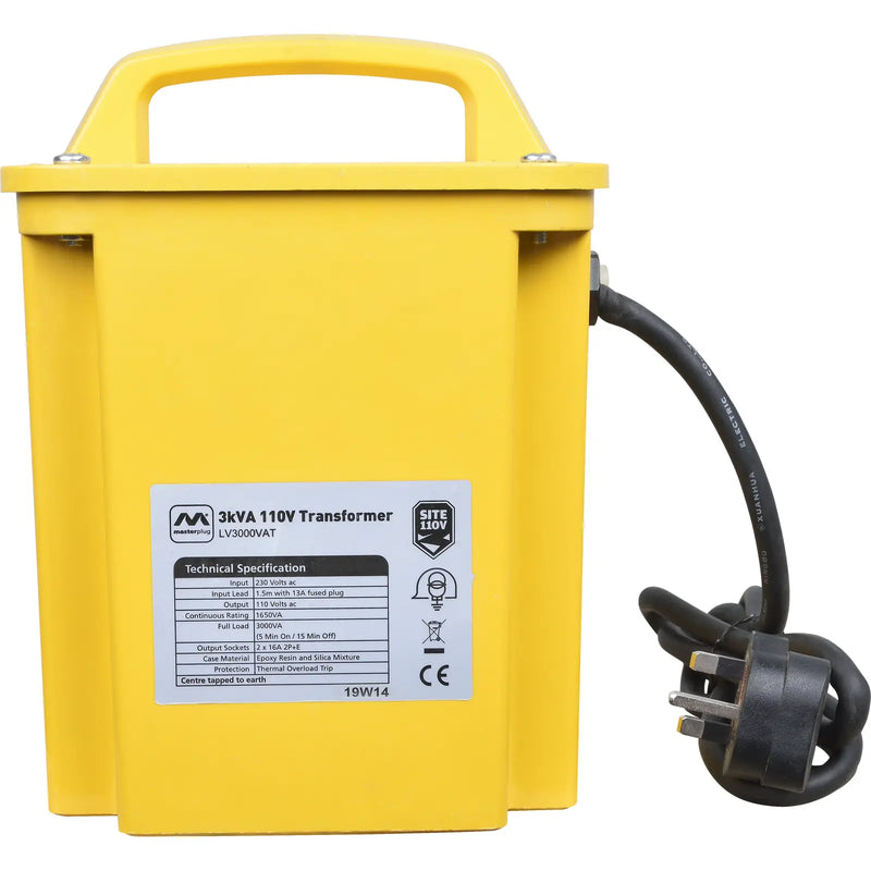 Masterplug Site - 110V 3.3KVA, 2 Sockets, 1.5m, 16A, Yellow
