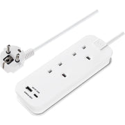 Masterplug Travel - 20W USB, 2 Socket Travel Extension Lead, 0.5m, 13A, White
