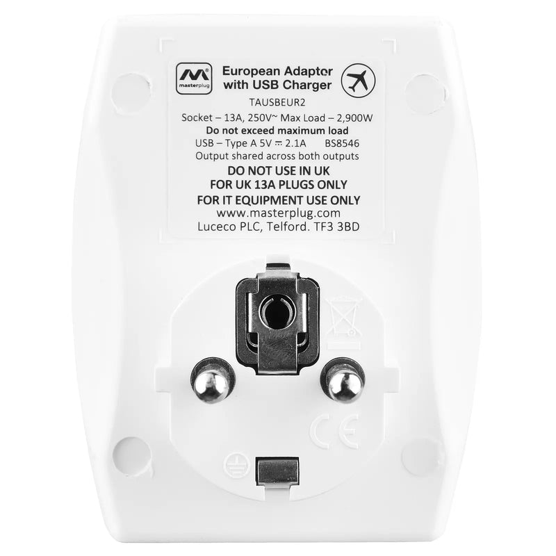 Masterplug Travel - 2 x USB A, White