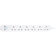 Masterplug USB - 2 x USB A, 6 Sockets, 1m, 13A, White
