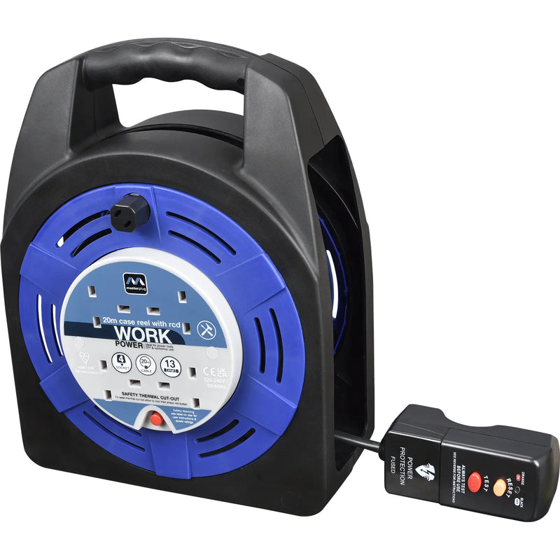Masterplug Work - 20m, 4 Sockets, 13A, Blue