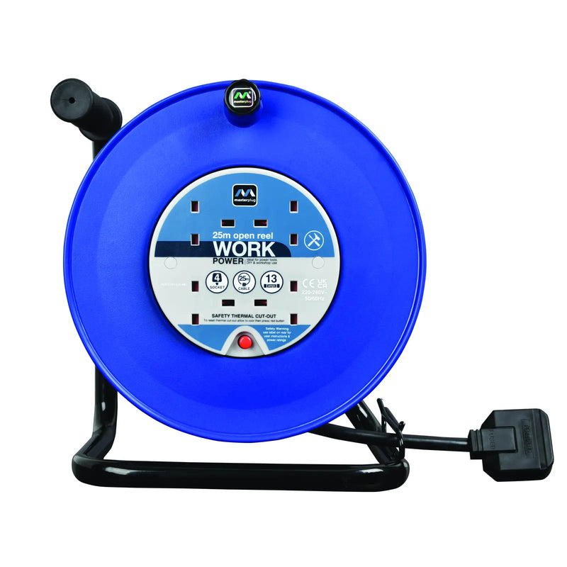 Masterplug Work - 25m, 4 Sockets, 13A, Blue