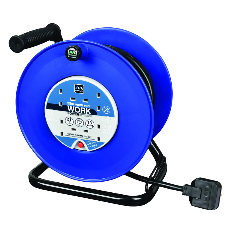 Masterplug Work - 25m, 4 Sockets, 13A, Blue