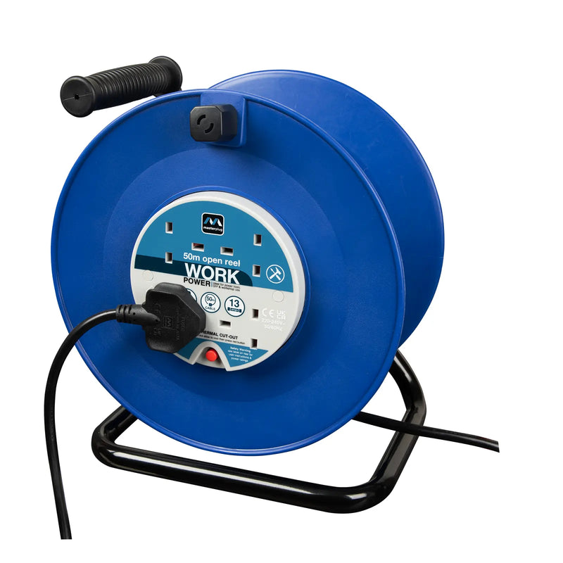 Masterplug Work - 50m, 4 Sockets, 13A, Blue