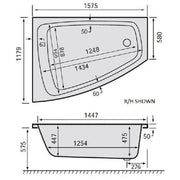 Rockbottom Northampton Carron Clipper 1575mm x 1200mm Left Handed Shower Bath