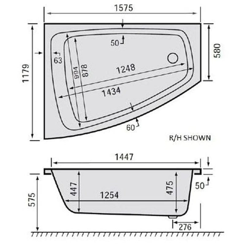 Rockbottom Northampton Carron Clipper 1575mm x 1200mm Left Handed Shower Bath