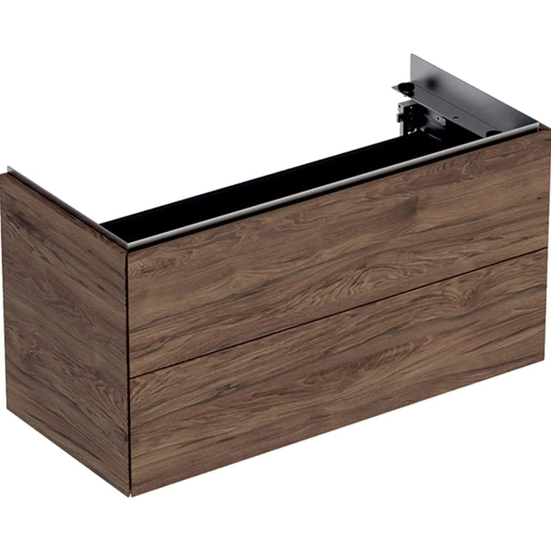 Geberit One Cabinet For 900mm Washbasin, With Two Drawers, Black Walnut / Real Wood Veneer