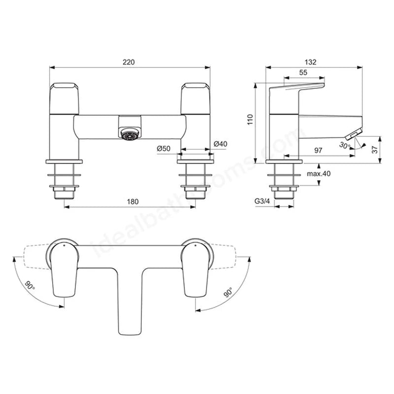 Ideal Standard Cerafine D Dual Control Bath Filler - Chrome