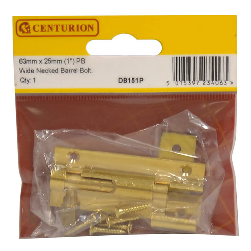 Centurion Necked Barrel Bolts, P.Brass, 25mm x 63mm