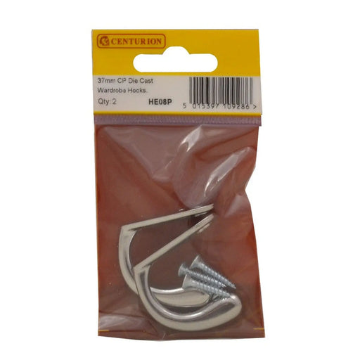 Centurion 37mm CP Die Cast Wardrobe Hooks