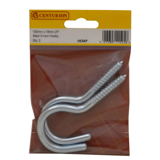 Centurion Steel Screw Hooks - Zinc Plated - 100mm x 7.3mm - (Pack of 2)