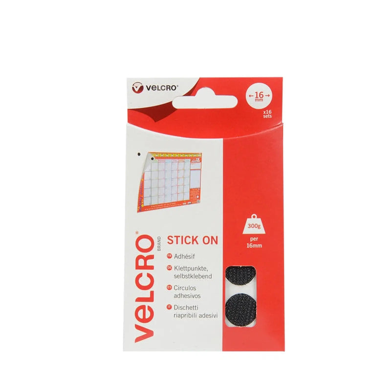 Stax VELCRO® Stick On Coins 16mm x 16 Sets Black