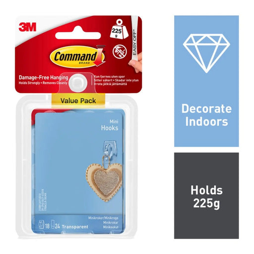 Stax Command™ Mini Clear Hooks with Clear Strips 6 Hooks, 8 Small Strips