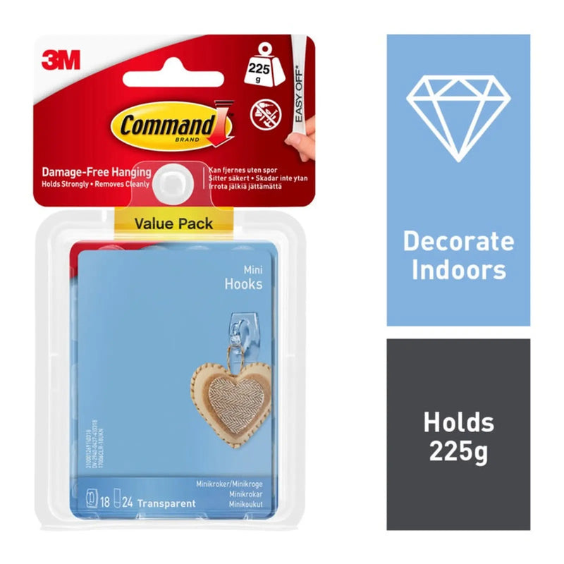 Stax Command™ Mini Clear Hooks with Clear Strips 6 Hooks, 8 Small Strips