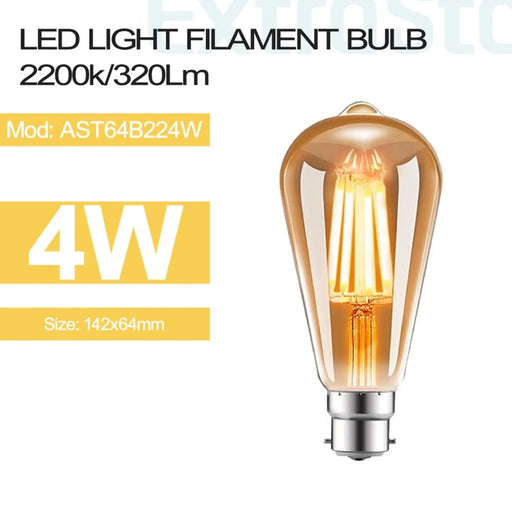 Extrastar 8w LED Filament Lamp GLS BC Pack 6