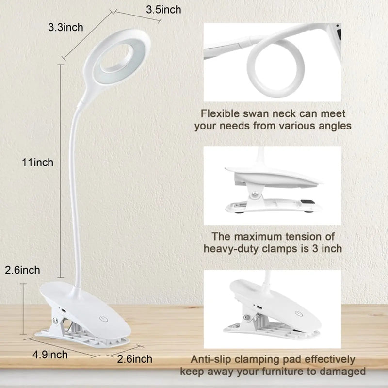 Extrastar Clip On Dimmable Desk Lamp With USB 3w White
