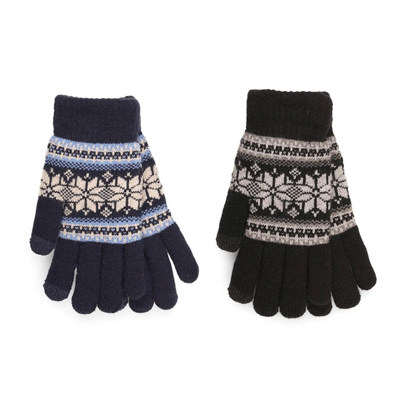 RJM Mens Jacquard Touch Screen Gloves Fur Lining
