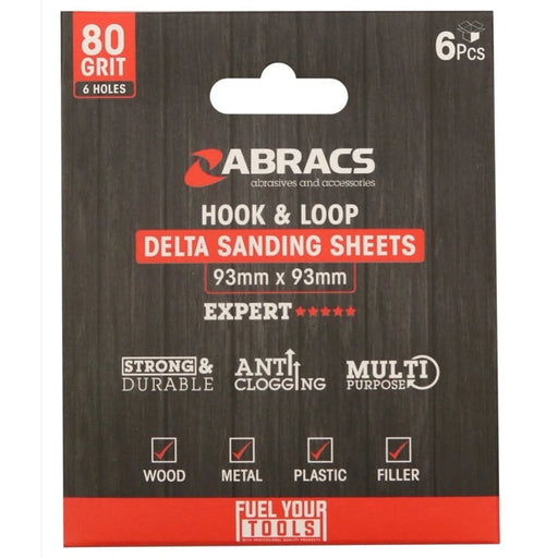 Abracs Hook & Loop Delta Sanding Sheets Pack 6 93mm x 93mm x 60g