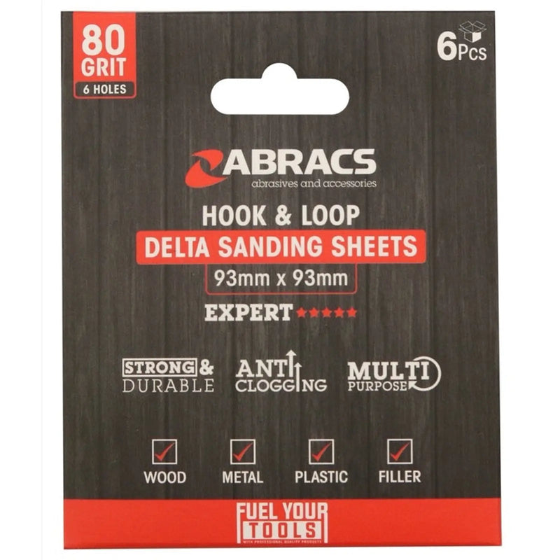 Abracs Hook & Loop Delta Sanding Sheets Pack 6 93mm x 93mm x 60g
