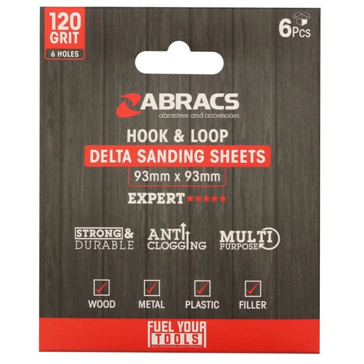 Abracs Hook & Loop Delta Sanding Sheets Pack 6 93mm x 93mm x 120g