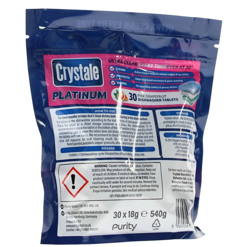Crystale Platinum Dishwasher Tablets 30 Tabs Pink Grapefruit