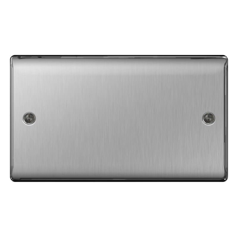 BG Brushed Steel Blank Plate 2 Gang