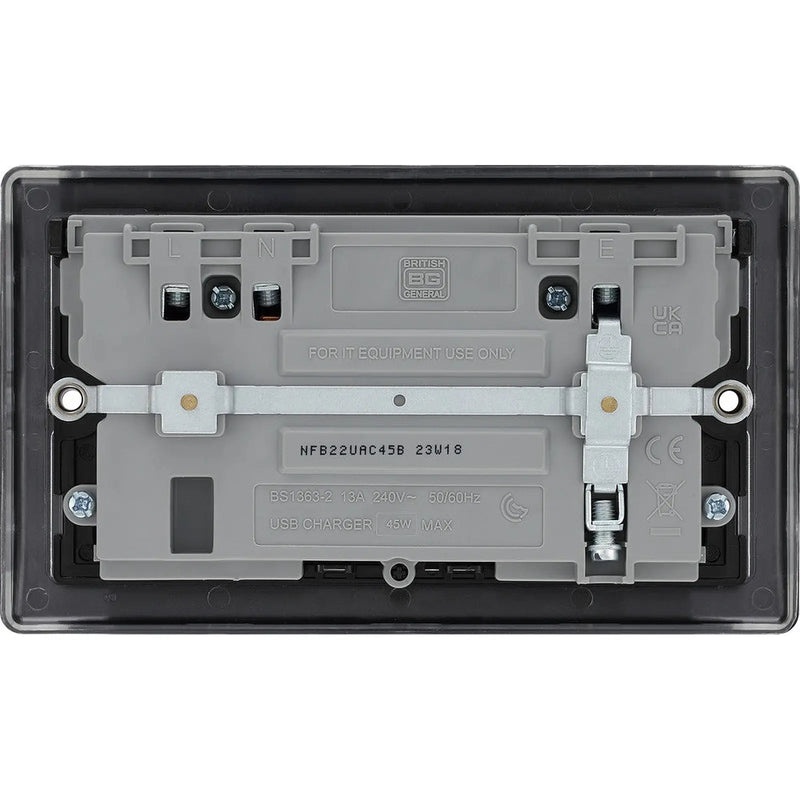 BG Double Power Socket With USB 13a Matt Black