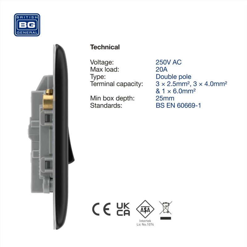 BG Double Pole Switch With Power Indicator 20a Black