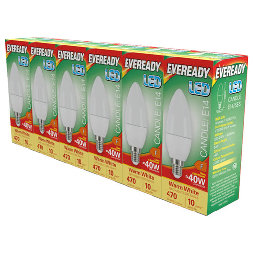 Eveready LED SES Candle E14 Pack 6 3000k/470lm