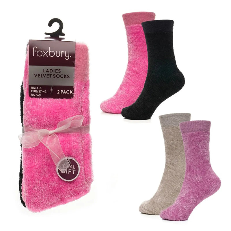 RJM Ladies Chenille Velvet Socks 2 Pack