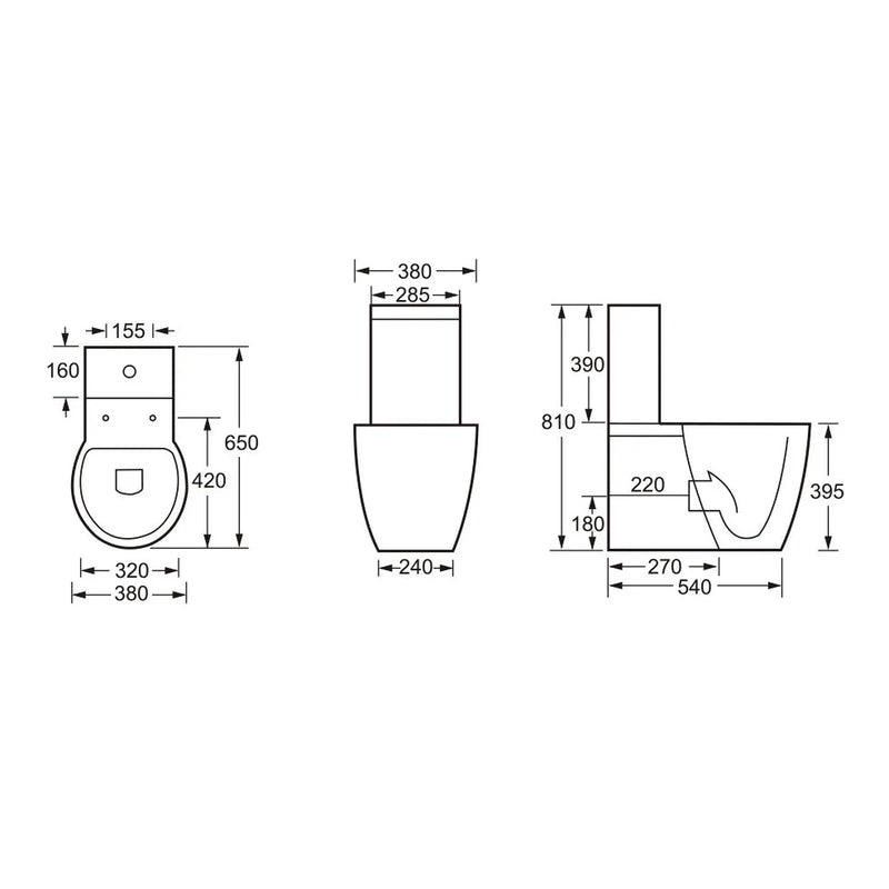 SP Eco Arc Close Coupled Cistern W: 285mm H: 390mm D: 160mm