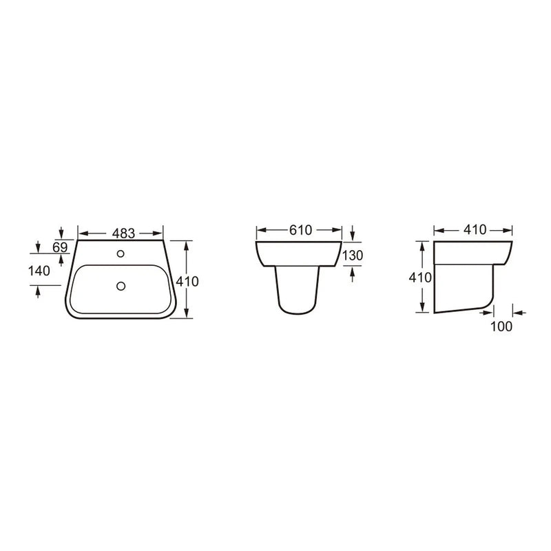 SP Eco Edge Wall Hung Semi Pedestal W: 310mm H: 315mm D: 210mm