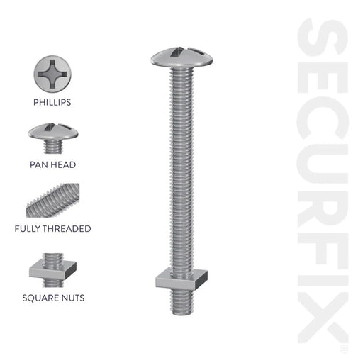 Securfix Roofing Bolts With Nuts M6 x 2"-M6 x 50mm | Pack of 100