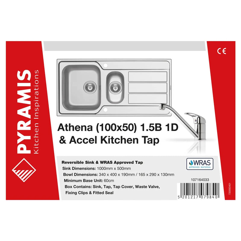 Pyramis Athena Stainless Steel 1.5 Bowl Sink & Tap 1000 x 500mm