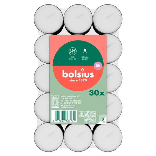 Bolsius Tealights 8 Hour White Box 30
