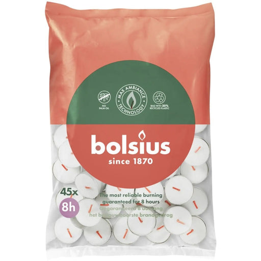 Bolsius White 8 Hours Tea Lights Bag 45
