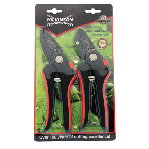 Wilkinson Sword Bypass & Anvil Pruners SetTwin Pack On Blister Card