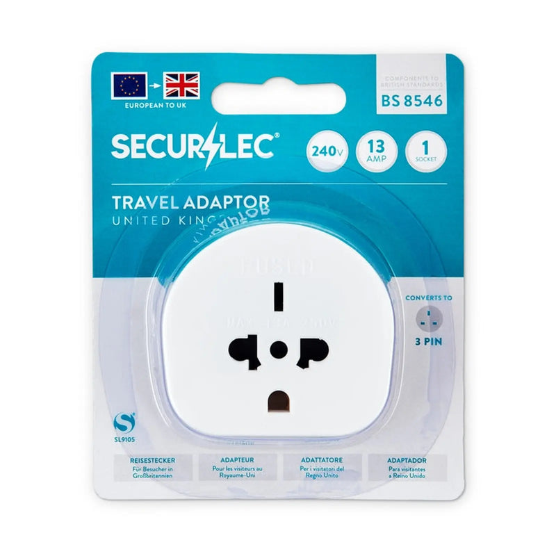 Securlec Travel Adaptor for Visitors to the UK Bubble Packed