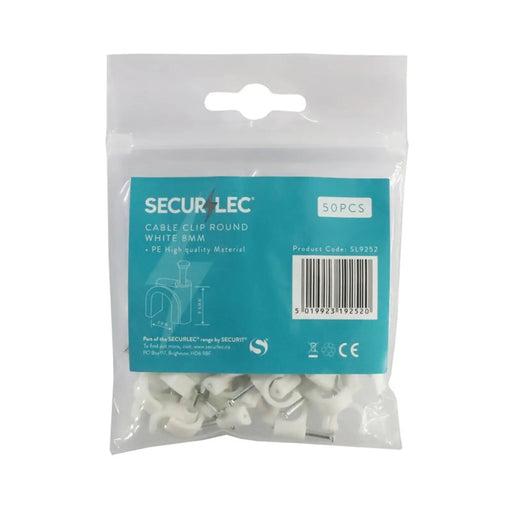 Securlec Cable Clip Round White 8mm 50 Pieces