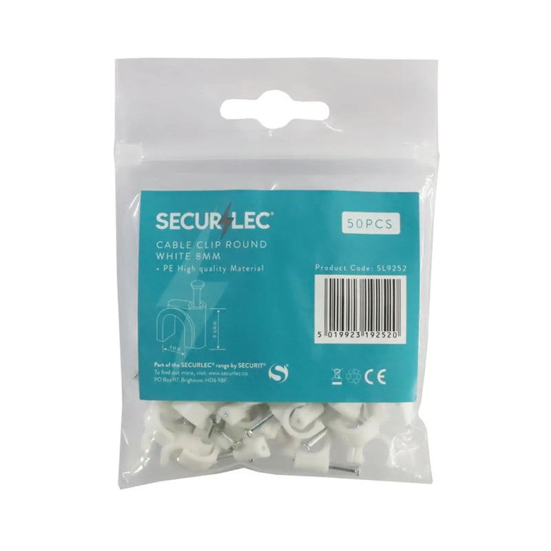 Securlec Cable Clip Round White 8mm 50 Pieces