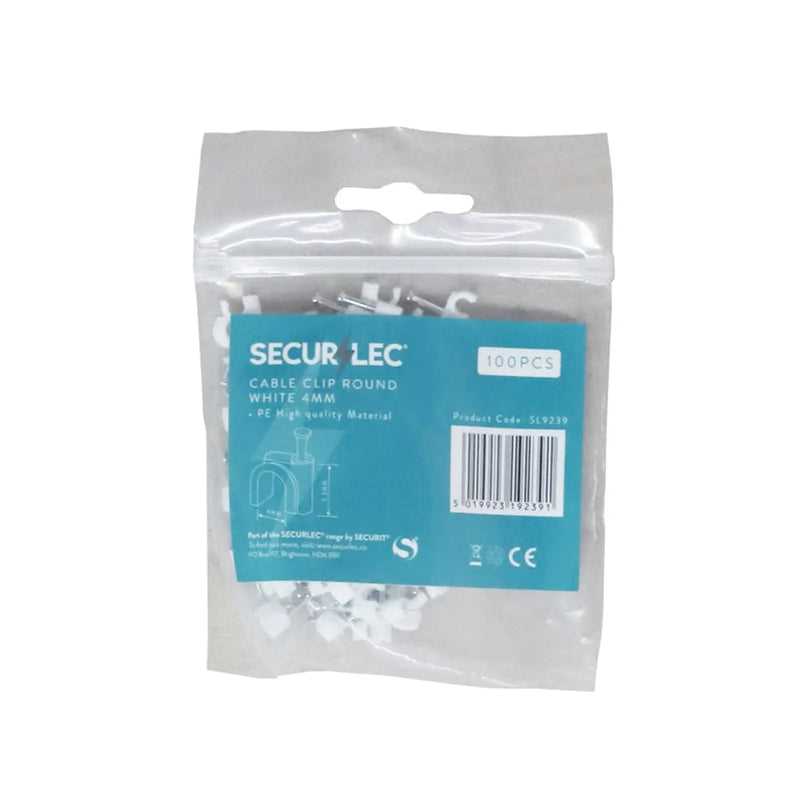 Securlec Cable Clips Round White 4mm 100 Piece