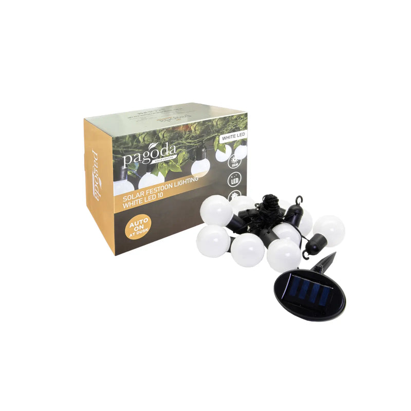 Pagoda Solar Festoon Lighting 10 LEDs White