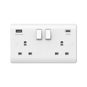 Securlec 2 Gang Switched Socket Double Pole With USB A + C Round Edge