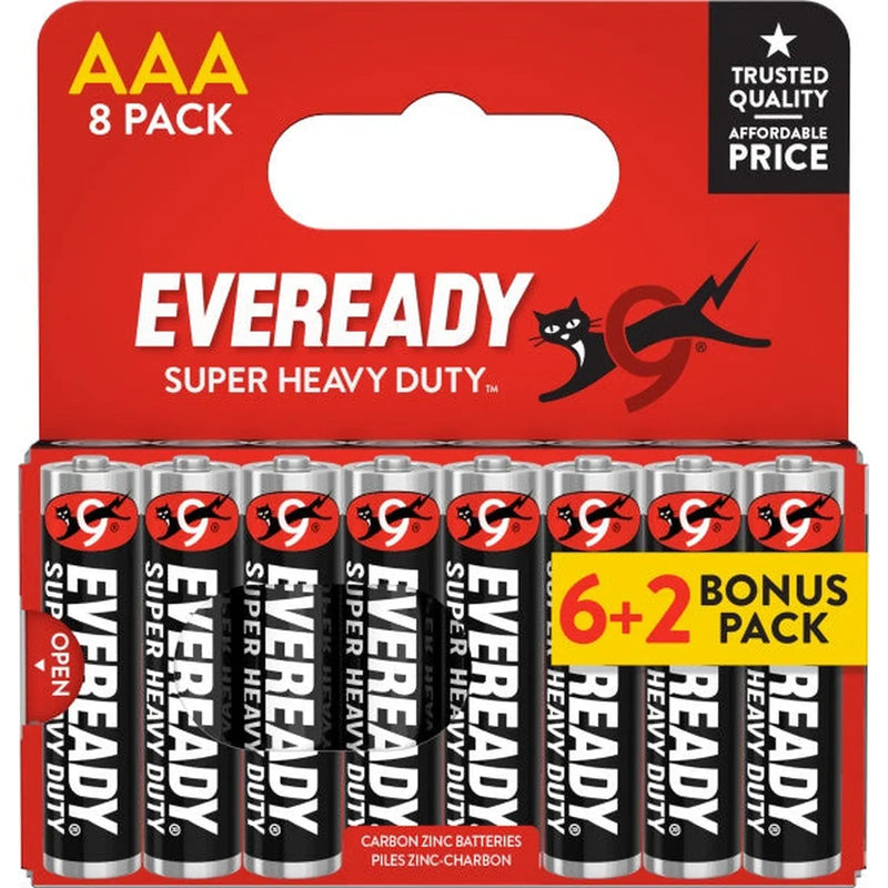 Eveready Super Heavy Duty AAA Batteries Carded 6 Plus 2 Bonus Pack