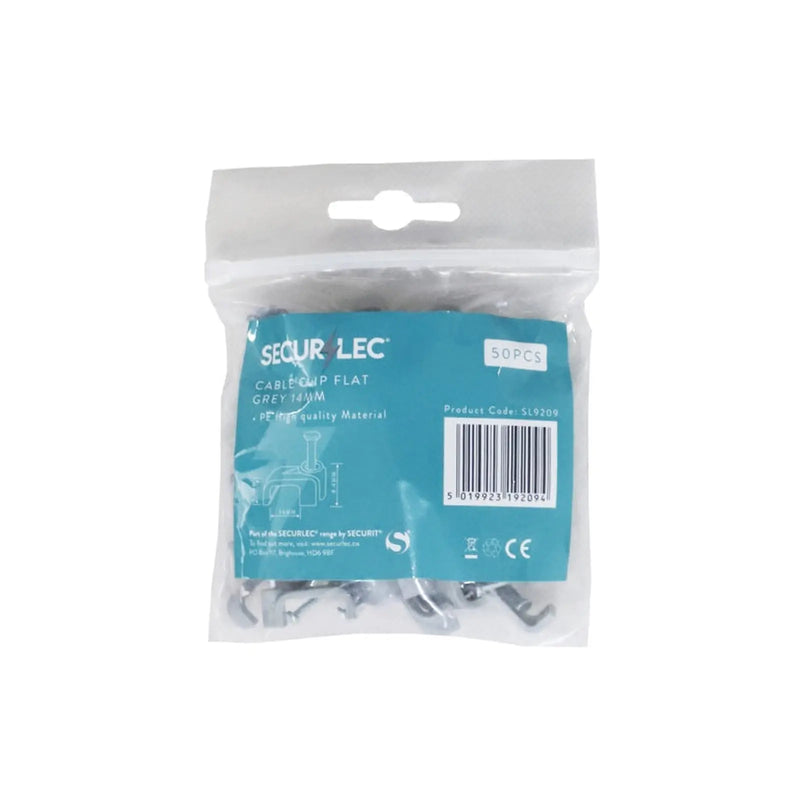 Securlec Cable Clip Flat Grey 14mm 50 Piece