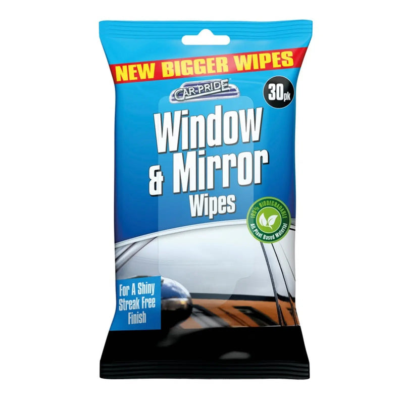 Car Pride Window & Mirror Wipes Pack 30