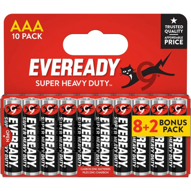 Eveready Super Heavy Duty AAA Batteries Carded Pack 8 Plus 2 Bonus Pack